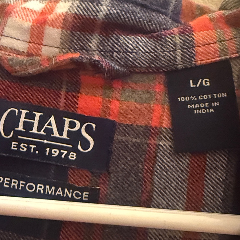 Chaps Men's Navy and Red Plaid Button Down Shirt - Picture 2 of 6